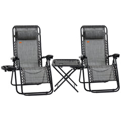 Zero Gravity Chair Set with Side Table, Folding Reclining Chair with Cupholders & Pillows, Adjustable Lounge Chairs for Pool, Backyard, Lawn, Beach, Gray