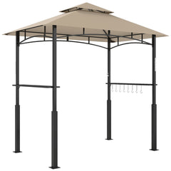 8' x 5' Outdoor Grill Gazebo, Barbecue Gazebo Shelter with LED Light, 2 Side Shelves, Hooks, Bottle Opener, Khaki