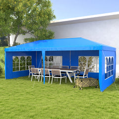 9.6' x 19' Large Party Tent, Outdoor Event Shelter, Gazebo Canopy with 4 Removable Window Sidewalls for Weddings, Picnics, Blue