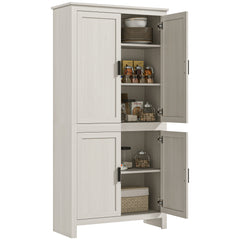 64" 4-Door Kitchen Pantry, Freestanding Storage Cabinet with 3 Adjustable Shelves for Kitchen, Antique White
