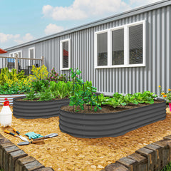 7' x 3' x 1' Raised Garden Bed Set, 2PCS Raised Beds for Gardening with Metal Plant Stakes, Dark Gray