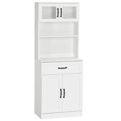 63.5 Inches Freestanding Kitchen Pantry, 4-Door Buffet Cabinet with Hutch, Coffee Bar Storage Cabinet with Adjustable Shelves, White
