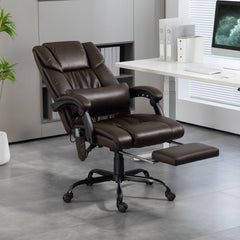 Massage Office Chair with 6 Vibrating Points, High Back Reclining Office Chair with Footrest and Remote, Brown