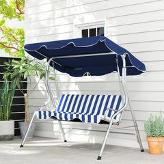 3-Person Porch Swing with Canopy, Patio Swing Chair, Outdoor Canopy Swing Bench with Adjustable Shade, Cushion and Steel Frame, Dark Blue & White Striped