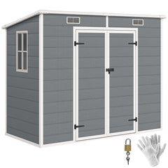 8' x 4' Plastic Outdoor Storage Shed with Floor, Window, Lockable Doors and Vents for Backyard Patio Lawn, Gray