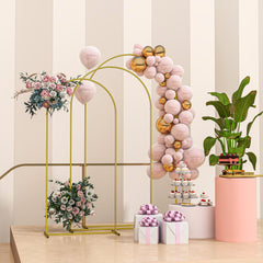 Metal Arch Backdrop Stand Set of 3, 7/6.5/6 ft Wedding Arch Frame, Balloon Backdrop Arch Stand Set for Birthday Party, Bridal Shower, Graduation, Ceremony, Banquet Decorations, Gold