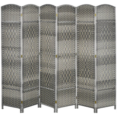 Folding Room Divider Screen 6 Panel 6' Tall Privacy Screen Freestanding Wood Partition for Home Office, Mixed Gray