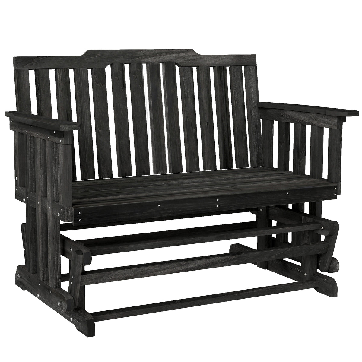 2-Person Patio Swing Glider Bench with Quick Drying Design and Wide Armrest, Wood Rocking Chair Loveseat for Backyard Garden Porch, Black