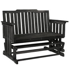 2-Person Patio Swing Glider Bench with Quick Drying Design and Wide Armrest, Wood Rocking Chair Loveseat for Backyard Garden Porch, Black
