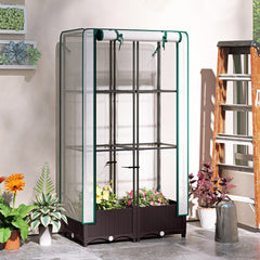 Garden Bed with Trellis, Outdoor Plant Box with PE Cover, Drainage Holes and Zipper Door, 31.5" x 15.7" x 48.8", Brown