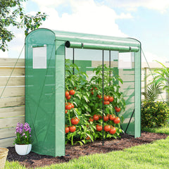 Mini Greenhouse, Portable Greenhouse with Roll-Up Door and 2 Mesh Windows, PE Cover, 78.7" x 29.5" x 74", Green