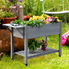 Raised Garden Bed Planter Box w/ 8 Grow Grids, Storage Shelf & Lockable Wheels