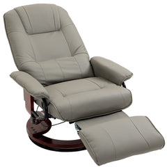 Swivel Recliner Chair, PU Leather Reclining Armchair with Retractable Footrest, Lounge Chair with Wood Base and Adjustable High Back for Small Spaces, Living Room, RV, Bedroom, Gray