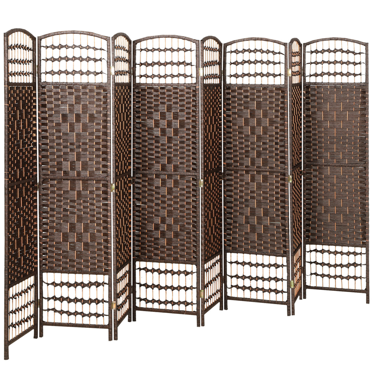 8 Panel Folding Room Divider Portable Privacy Screen Wave Fiber Room Partition for Home Office Brown