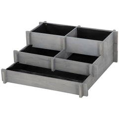 3 Tier Raised Garden Bed, Water Draining Fabric for Soil, Elevated Wood Flower Box for Vegetables, Herbs, Gray