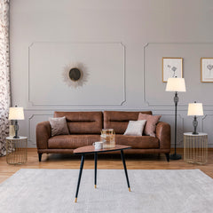 3 Piece Table Floor Lamp Set with Metal Pole, Round Base, and Fabric Lampshade, for Living Room, Black/White