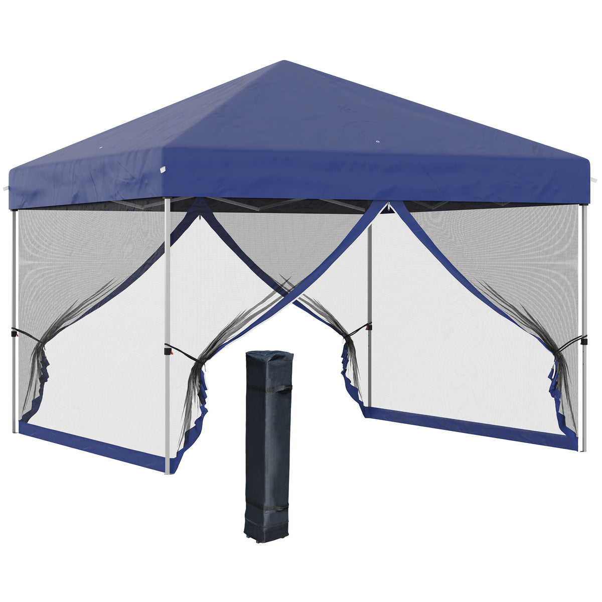 10' x 10' Pop Up Canopy Tent, Tents for Parties with Wheeled Carry Bag, Screen House Room, Height Adjustable Portable Gazebo, for Outdoor, Garden, Patio, Blue