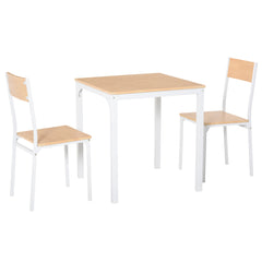 3-Piece Wooden Square Dining Table Set with 1 Table and 2 Chairs and Sturdy Metal Frame for Small Space, White