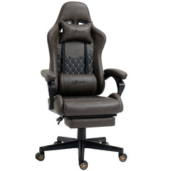 Racing Gaming Chair Diamond PU Leather Office Gamer Chair High Back Swivel Recliner with Footrest, Lumbar Support, Adjustable Height, Brown