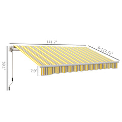 12' x 10' Manual Retractable Awning Outdoor Sunshade Shelter for Patio, Balcony, Yard, with Adjustable & Versatile Design, Yellow and Gray