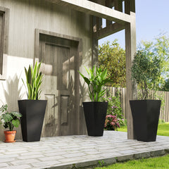 Tall Planters for Outdoor Plants Set of 3, 28 In Taper Planters with Drainage Holes, Indoor Grande Plant Pots, Front Porch Decor, Black