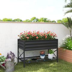 Galvanized Raised Garden Bed, Metal Planter Box with Legs, Storage Shelf and Bed Liner, Dark Gray