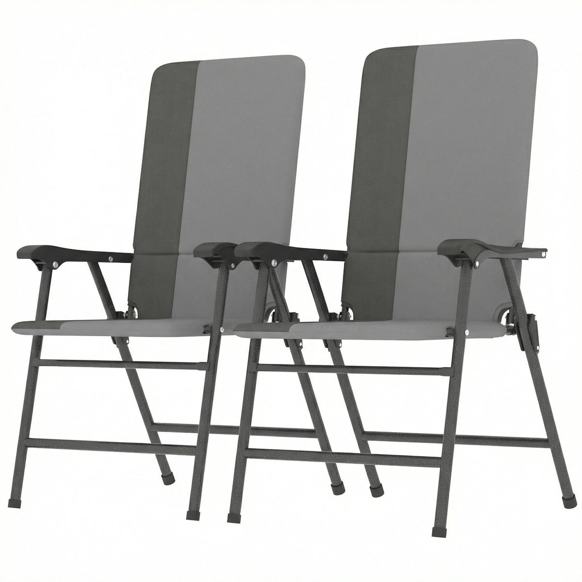 Folding Patio Chairs Set of 2, Padded High Back Lawn Camping Chairs with Armrests, 600D Oxford Fabric, Light Gray
