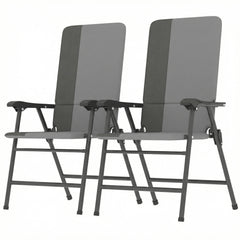 Folding Patio Chairs Set of 2, Padded High Back Lawn Camping Chairs with Armrests, 600D Oxford Fabric, Light Gray