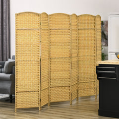 Folding Room Divider Screen 6 Panel 6' Tall Privacy Screen Freestanding Wood Partition for Home Office, Nature Wood