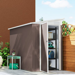 4' x 7.7' Lean to Garden Storage Shed, Outdoor Metal Tool House with Lockable Door Vents for Backyard Patio Lawn