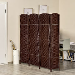 Room Divider 4 Panel, 6FT Tall Folding Privacy Screen, Freestanding Hand-Woven Partition for Room Separation with 360° Hinges, Paper Rope Diamond Weave, Brown