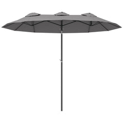 Double Sided Patio Umbrella, 9.7' Large Outdoor Market Umbrella with Push Button Tilt and Crank, 3 Air Vents and 12 Ribs, for Garden, Deck, Pool, Gray