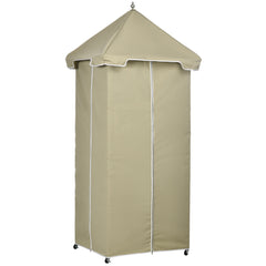 Outdoor Towel Valet Caddy,Covered Poolside Towel Holder Rack,Shelf,Rolling PE Rattan Wicker Storage on Wheels,Beige