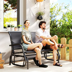 2-Person Outdoor Glider Bench, Patio Double Swing Rocking Chair Loveseat with Steel Frame, Gray