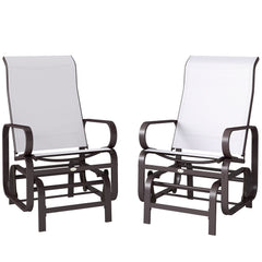 Gliding Lounger Chair Set of 2, Single Rockers with Lightweight Metal & Mesh Construction, Beige
