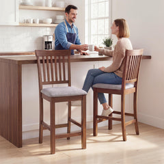 Counter Height Bar Stools with Padded Seat, High Back Kitchen Chairs Set of 2 for Dining Room, Gray and Dark Brown