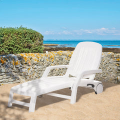 Outdoor Chaise Lounge Chair on Wheels with Storage Box, Waterproof Lounger with Quick Assembly, Folding Design, 5 Level Adjustable Backrest for Pool, Beach, Patio, Garden, White