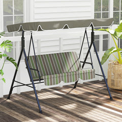 3-Seat Outdoor Patio Swing Chair w/ Cushion, Steel Frame Stand, Adjustable Tilt Canopy for Patio, Garden, Beige & Green