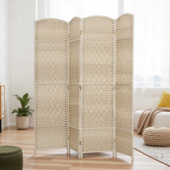 Folding Room Divider Screen 4 Panel 6' Tall Privacy Screen Freestanding Wood Partition for Home Office, Washed Oak