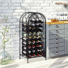 35 Bottle Wrought Iron Wine Rack Cabinet with Lock,  Black