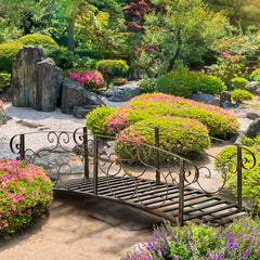 6' Metal Arch Backyard Garden Bridge, Safety Siderails, Arc Footbridge for Backyard Creek, Stream, Pond, Bronze
