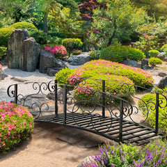 6' Metal Arch Backyard Garden Bridge, Safety Siderails, Arc Footbridge for Backyard Creek, Stream, Pond