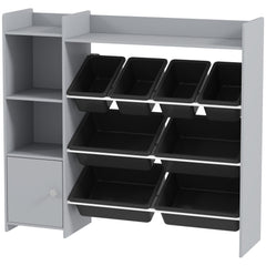 Toy Storage Organizer with 8 Bins, 2 Storage Cubbies, Shelf, Drawer, Gray