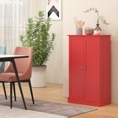 Freestanding Kitchen Pantry Cabinet, Kitchen Cabinet with 12 Door Shelves, Double Doors, 5-tier Shelving, Red