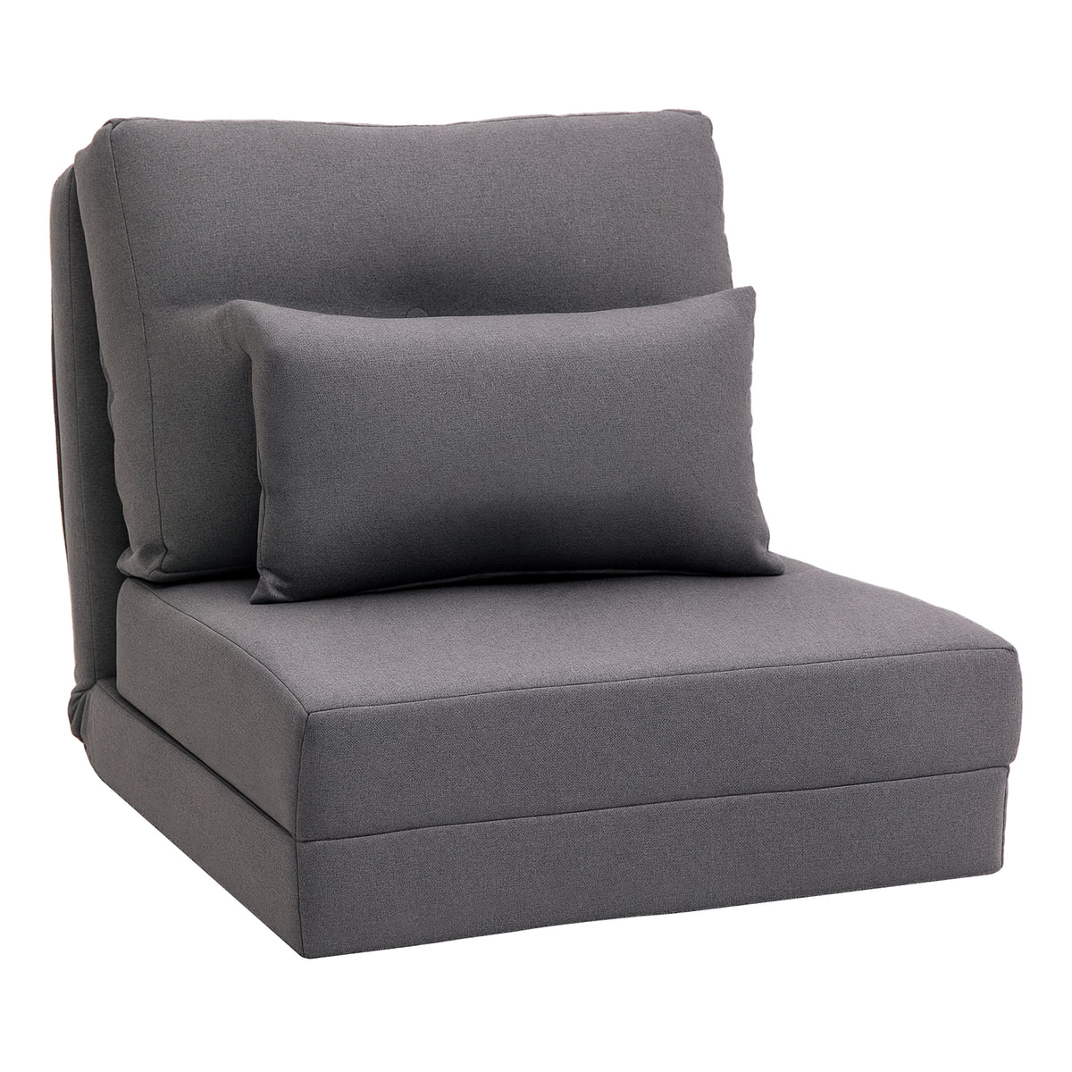 Convertible Flip Chair, Floor Lazy Sofa, Folding Upholstered Couch Bed with Adjustable Backrest, Metal Frame and Pillows for Living Room Bedroom, Dark Grey