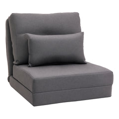 Convertible Flip Chair, Floor Lazy Sofa, Folding Upholstered Couch Bed with Adjustable Backrest, Metal Frame and Pillows for Living Room Bedroom, Dark Grey