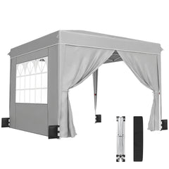 10 x 10 ft Pop Up Canopy Tent with Sidewalls, UPF50+ Outdoor Portable Instant Canopy Shelter with Carry Bag, Light Gray
