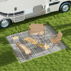 Reversible Outdoor Rug Carpet RV Camping Rugs with Carry Bag, 8' x 10', Gray & Cream White Boho