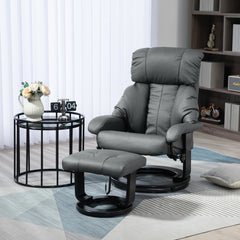 Swivel Recliner with Ottoman, Faux Leather Reclining Chair with Massage, Footstool Remote and Side Pocket, Gray