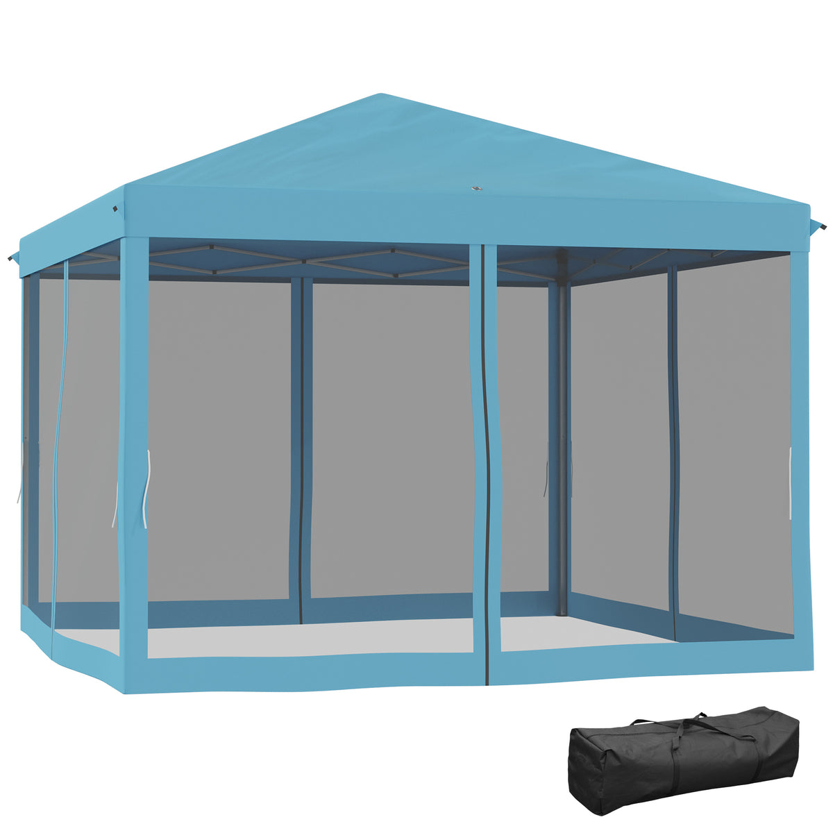 10' x 10' Pop Up Canopy Tent with Netting, Instant Gazebo, Screen House Room with Carry Bag, Height Adjustable, for Outdoor, Garden, Patio, Camping, Light Blue
